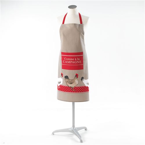 Tablier +poche 60 x 84 cm coton imprime coquette Taupe