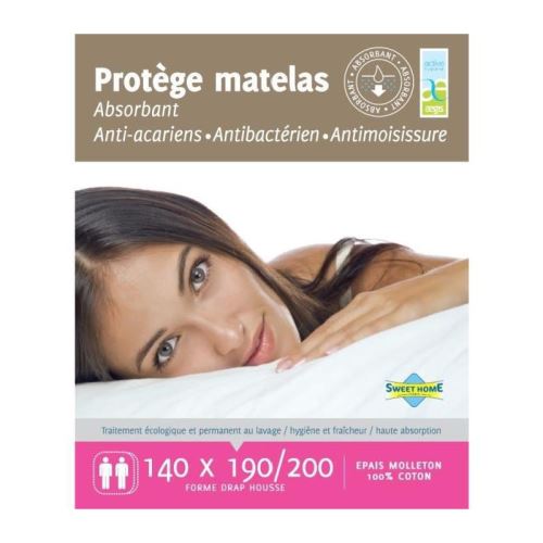 SWEETNIGHT Protege-matelas CHLoe AEGIS 100% coton anti-acariens 140x190 / 200 cm - Blanc