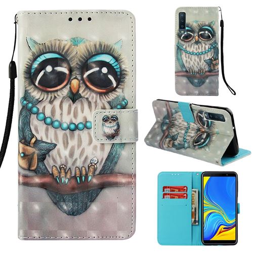 Etui en PU impression de motifs décor points lumineux chouette pour votre Samsung Galaxy A7 (2018) A750