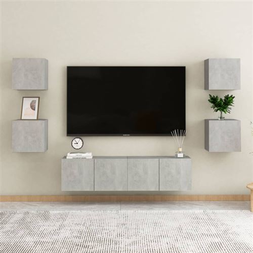 Non Communiqué Gris Ensemble De Meubles Tv 6 Pcs Béton Bois D Ingénierie