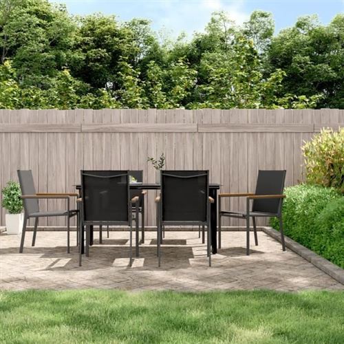 Non Communiqué Noir Vidaxl Ensemble À Manger De Jardin 7 Pcs Textilène Et Acier 3187046