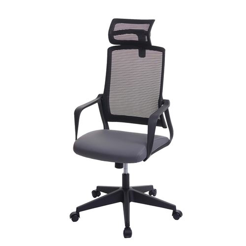 Chaise de bureau MENDLER HWC-J52 appui-tête ergonomique similicuir gris