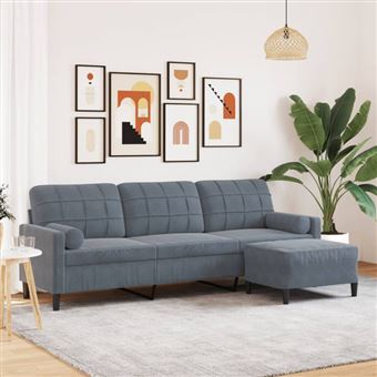 Canapé à 3 places avec repose pieds Gris foncé 210 cm Velours - 1
