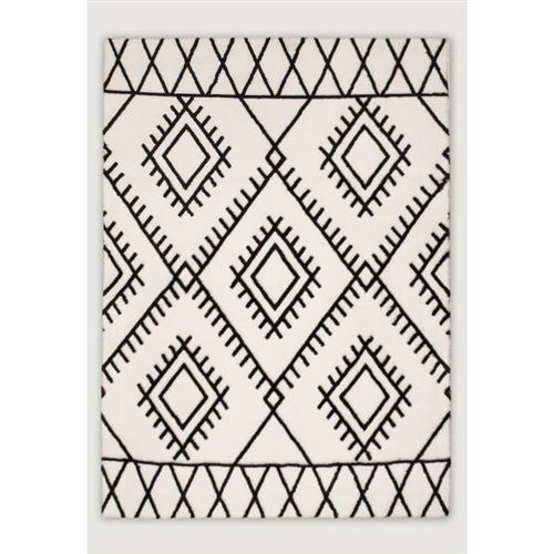 Tapis Shaggy A Motif Berbere Loft - Blanc Et Noir - 140x200 Cm
