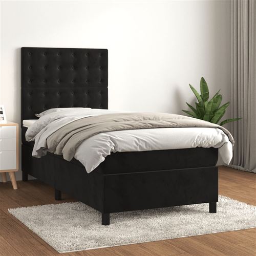 vidaXL Sommier à lattes de lit avec matelas Noir 100x200 cm Velours3143249