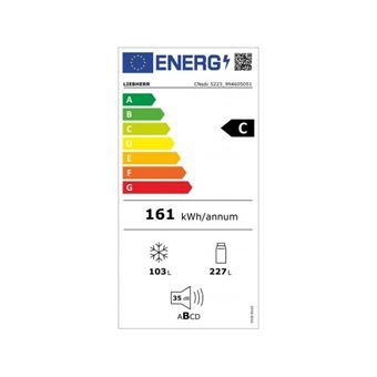 Combine BluPerformance 2 circuits : froid brasse Powercooling FreshAir/NoFrost. Son volume utile est de 371 L, pour une hauteur de 201,5 cm et une largeur de 60 cm. Regulation electronique tactile et affichage digital. Portes verre blanc. EasyTwistIce.