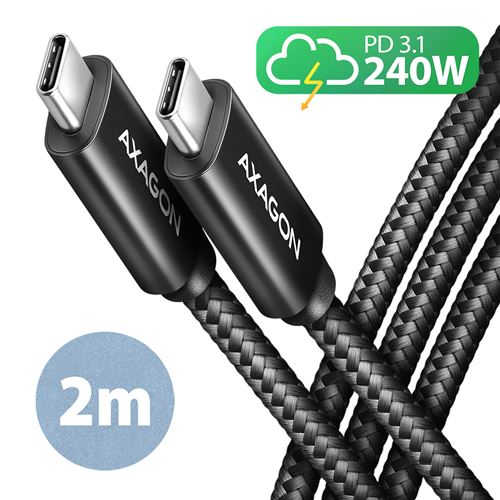 AXAGON BUCM2-CM20AB Ladekabel USB-C à USB-C 2.0, 2 m, PD 240 W 5 A, ALU