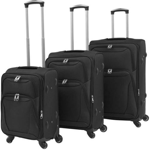 VIDAXL - Ensemble de valises - 3 pièces - Noir - Roulettes 360° - Image 2