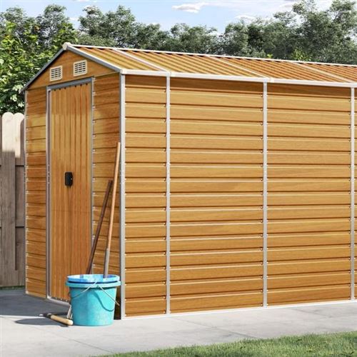 vidaXL Abri de jardin marron clair 191x810x198 cm acier galvanisé, rangement de jardin, abri à outils de jardin 3188283