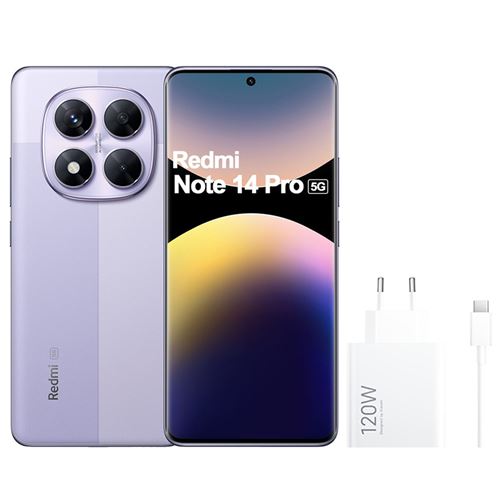 Smartphone Xiaomi Redmi Note 14 Pro 5G 6,67 Pouces Double Nano SIM 512 Go Violet Lavande Avec Chargeur Xiaomi 120W