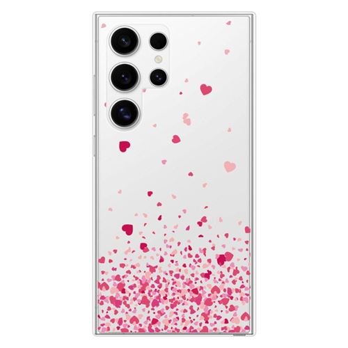 Coque en silicone imprimée compatible Samsung Galaxy S24 Ultra Confettis de Coeurs Rose