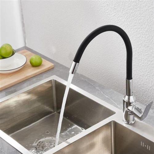 Robinet Mitigeur Cuisine Flexible Noir Orientable - SILAMP