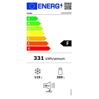 Réfrigérateur combiné 60cm 378l nofrost blanc Candy CCE3T620FW
