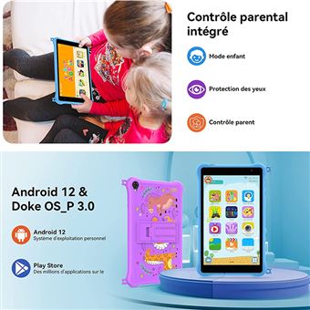 Tablette Enfants 8 Pouces - Stockage 64Go - 4 Go RAM - Android 12