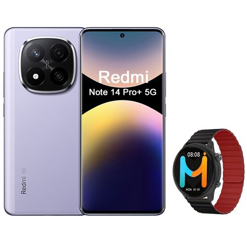 Smartphone Xiaomi Redmi Note 14 Pro+ 6,67 5G Double Nano SIM 512 Go Violet lavande Avec Montre Connectée Smart Watch