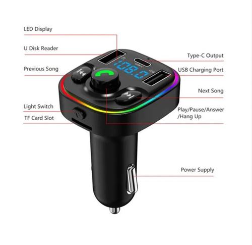 Transmetteur FM Bluetooth Voiture - Charge Rapide USB-C 20W, Appel Mains Libres