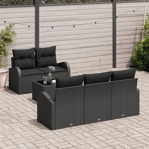 Vidaxl Noir Ensemble De Canapé De Jardin 6 Pc 5 Place Polyrotin - Image 3