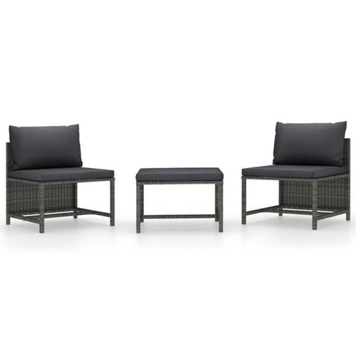 Vidaxl - Set Divani Da Giardino 3 Pz Con Cuscini Grigio In Polyrattan