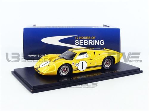 Voiture Miniature de Collection SPARK 1-43 - FORD GT40 - Winner Sebring 1967 - Yellow - 43SE67