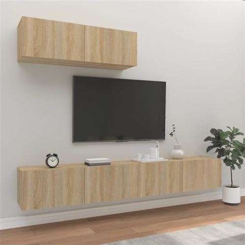 Non Communiqué Marron Ensemble De Meubles Tv 3 Pcs Chêne Sonoma Bois D Ingénierie