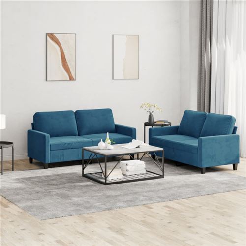 Non Communiqué Bleu Vidaxl Ensemble De Canapés 2 Pcs Avec Coussins Velours