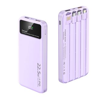 Batterie Externe 20000mAh-4 Câbles Intégrés-6 Sorties et 3 Entrées-pour Affichage LED-Batterie Portable Mince Power Bank-violet - 1