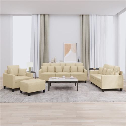 Vidaxl Ensemble De Canapés 4 Pcs Avec Coussins Crème Tissu - Image 3