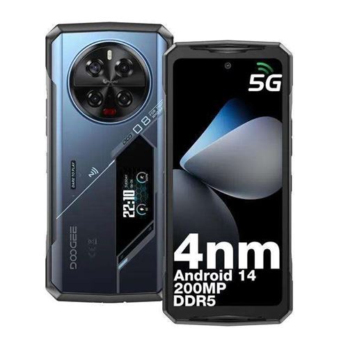 Teléfono robusto DOOGEE V40 Pro 5G con cámara IA de 200MP, 36 GB de RAM, almacenamiento para juegos, procesador Dimensity, batería de 8680 mAh.