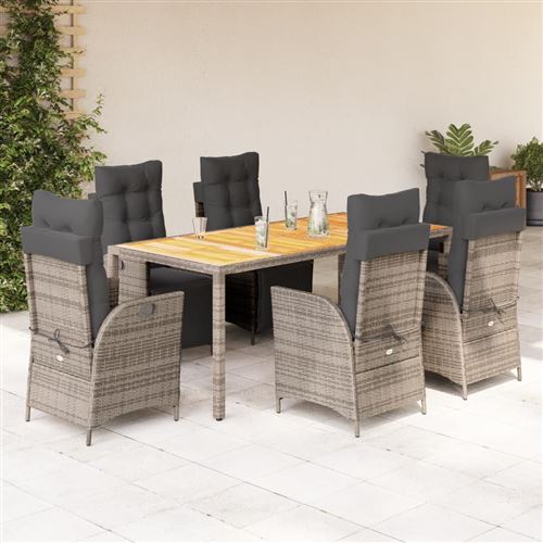 Non Communiqué Gris Vidaxl 7-Delige Tuinset Met Kussens Poly Rattan Grijs3213348