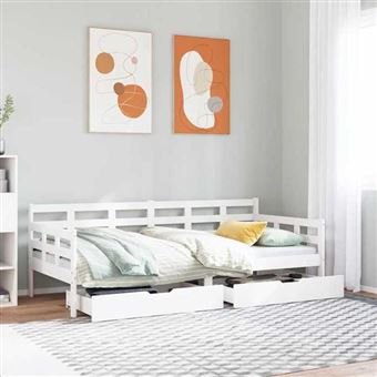 vidaXL Lit de jour et tiroirs sans matelas blanc 90x200 cm bois massif 3302139 - 1