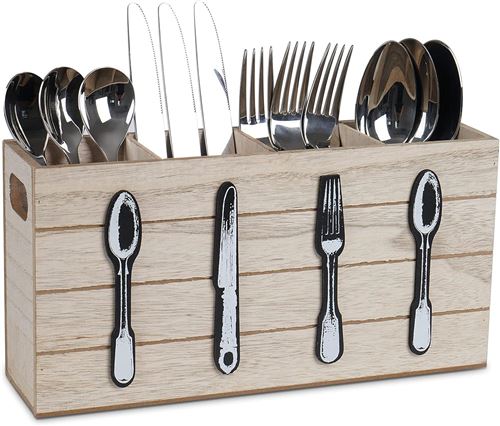 Vendos85 Range-Couverts Rustique Bois 4 Compartiments - Image 3