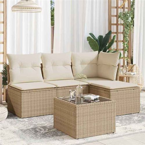 Vidaxl Beige Salon De Jardin 5 Pcs Avec Coussins - Image 2