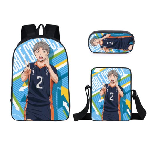Set de 3 pièces Sacs à Dos Haikyuu Bleu/Noir 014