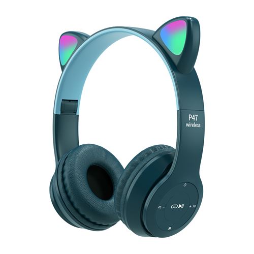 GENERIQUE - Casque Audio - Bluetooth - Sans Fil - Oreilles de Chat - Pliable - LED - Bleu - Image 2