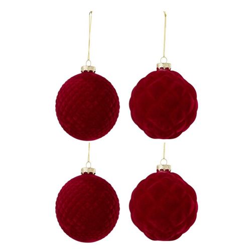 Non Communiqué Rouge Lot De 4 Boules De Noël Velours "Caro" 10Cm