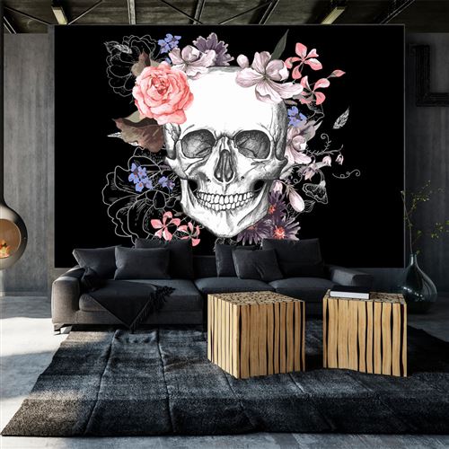 Papier peint - Crâne et fleurs 250x175 -