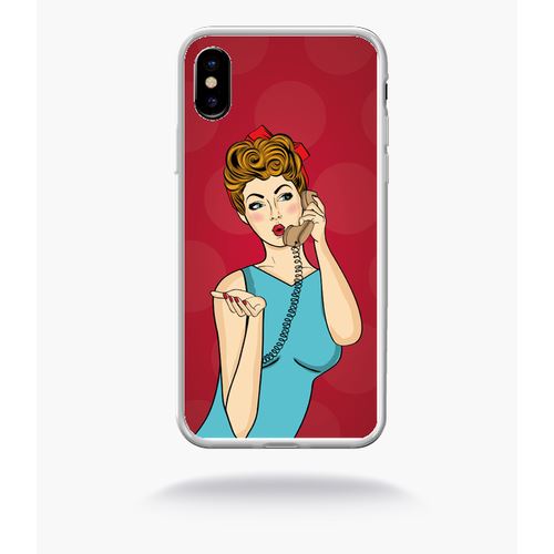 Coque Pin Up Fond Rouge Compatible Apple Iphone 10 Bord Transparent