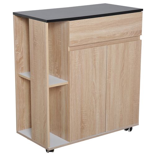 Portes Et Panneaux De Placards De Cuisine Chariot De Service Desserte De Cuisine A Roulettes Multi Rangements Placard Double Portes 2 Etageres Tiroir Panneaux Particules Chene Noir Achat Prix Fnac