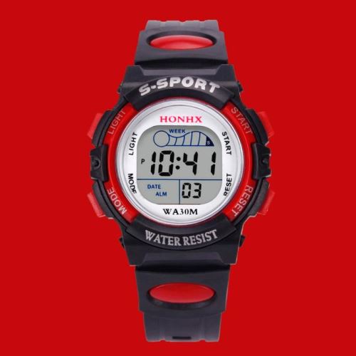 Waterproof enfants garçons LED Montre numérique Enfants Alarm Date Montre cadeau RD