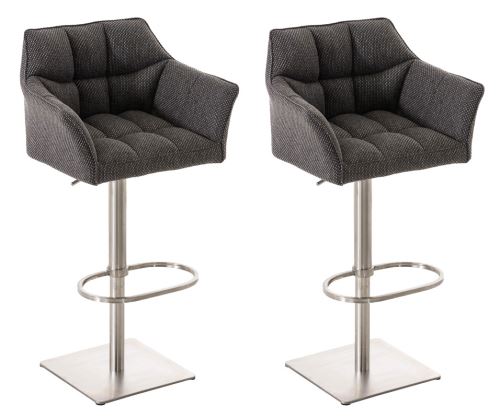 Lot de 2 tabourets de bar Damaso en tissu , Gris titane-Acier inoxydable