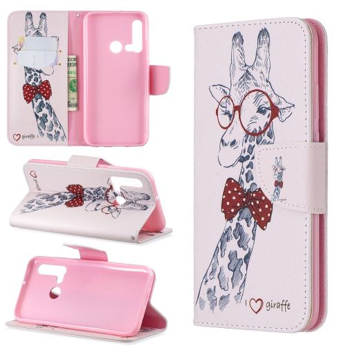 Etui en PU style d'impression flip avec support girafe portant des lunettes pour votre Huawei P20 lite (2019)/Nova 5i
