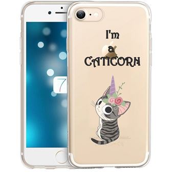 سيف سعودي Coque iphone 7 plus iphone 8 plus chat licorne cat cute kawaii fleur caticorn transparente