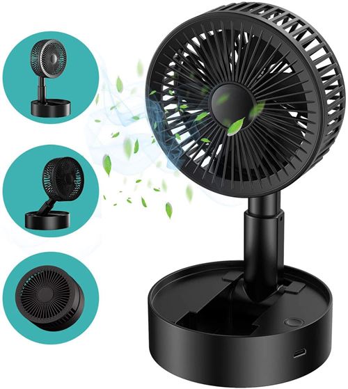De Bureau Portable Pliable Mini USB Silencieux ALlBiz Ventilateur Fan,avec Vitesse de Réglage Rotatif à 120°, pour Bureau Sport Voyage Camping Famille--Noir