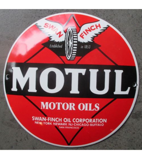 mini plaque emaillée motul motor oils tole ronde rouge 12cm deco garage huile