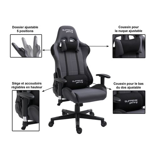 Chaise De Bureau Gaming Swift Revetement En Tissu Gris Et Noir Achat Prix Fnac