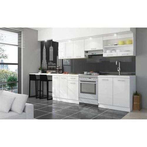ULTRA Cuisine complete avec plan de travail L 2m40 - Blanc laque brillant