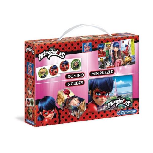 CLEMENTONI Mini Edukit - Miraculous - Dominos, Puzzle et 6 Cubes