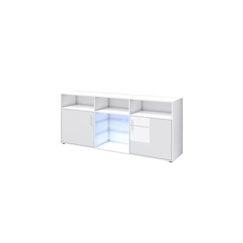 Kora Buffet Bas Avec Led Contemporain Blanc Brillant Et Mat - L 180 Cm