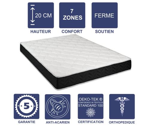 Matelas Latex 76 Kg/m3 + Mousse 35 Kg/m3 80x200 x 20 cm Souple + Oreiller Visco 7 Zones de Confort