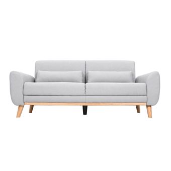 Canapé Design 3 Places En Tissu Gris Clair Et Pieds Chêne Ektor